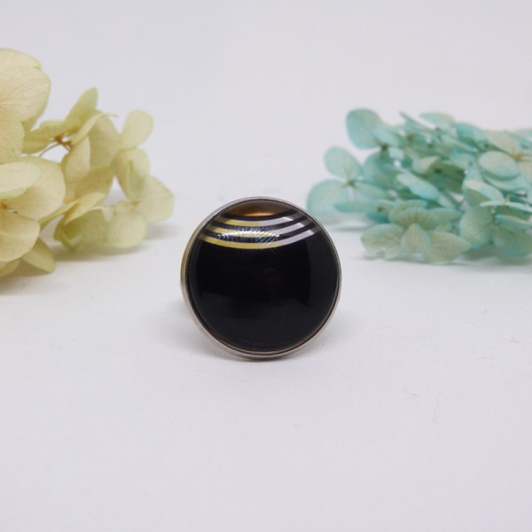 Bague ajustable en acier inoxydable avec cabochon