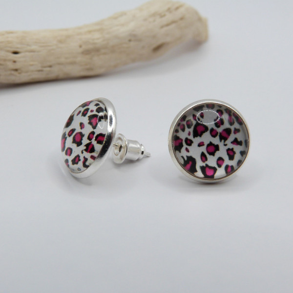 Puces d'oreilles motif léopard rose