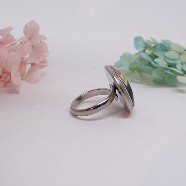 Bague ajustable en acier inoxydable avec cabochon