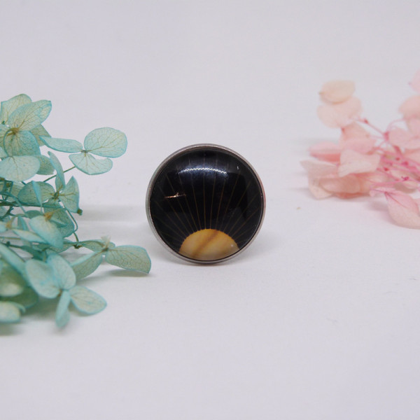 Bague ajustable en acier inoxydable avec cabochon géométrique