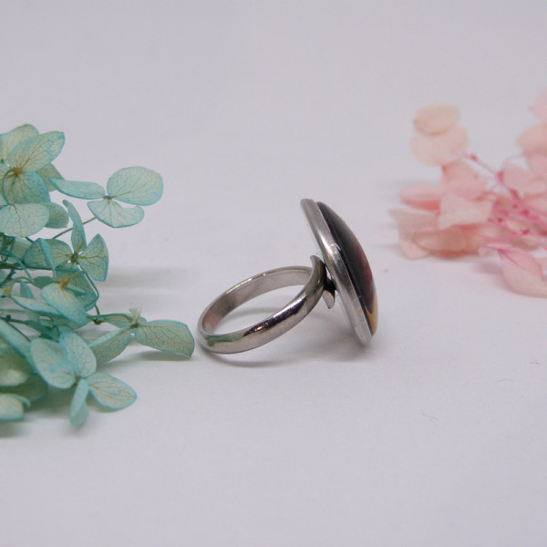 Bague ajustable en acier inoxydable avec cabochon géométrique